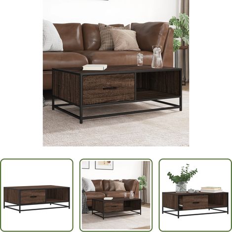 Couchtisch - Couchtisch Braun Eichen-Optik 90x57x35 cm Holzwerkstoff Metall (1/5)