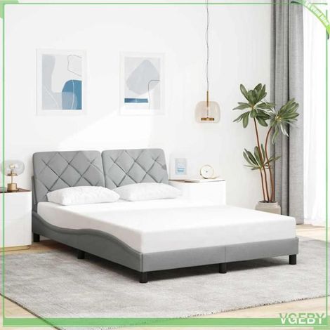 Cadre de lit - 3310587 - 120x200 cm - Tissu gris clair - Tête de lit incluse (1/5)