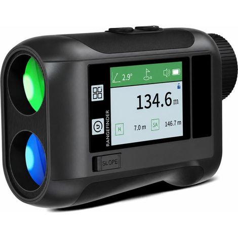Telémetro láser Irovami para golf de 800 m con pantalla táctil LCD, aumento de 6,5x, altavoz, bloqueo de bandera, recargable por USB, IP54 (1/5)