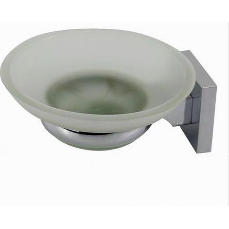 Trade Shop - Jabonera Con Platillo Vidrio Esmerilado Pared Baño Cuadrado 59185 - (1/2)