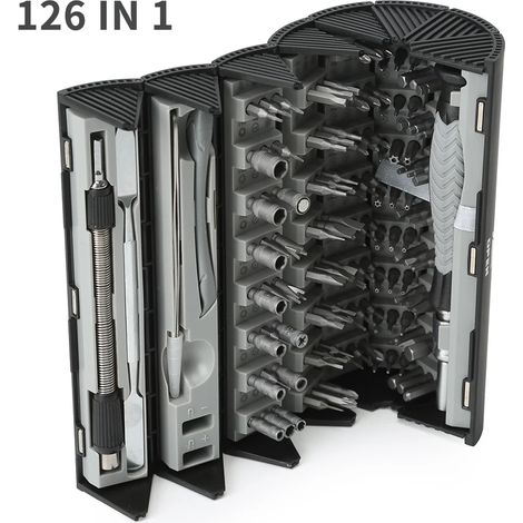 Jeu de tournevis de précision (126 en 1, noir) avec mini-embouts magnétiques, idéal pour la réparation de téléphones portables et de montres. (1/5)