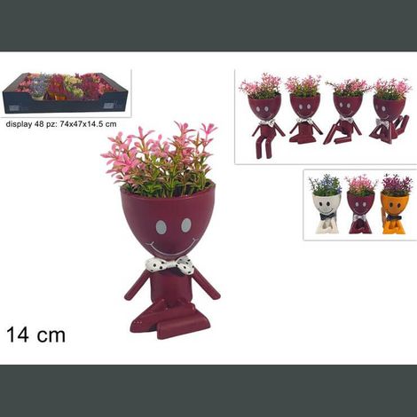 Vaso Omino con Piantina - Colori e Varianti Assortite 1 pezzo