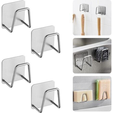 Porta spugna autoadesivo in acciaio inox 304 – Dimensioni 5 x 5 x 3,2 cm – Resistente all'umidità e alla corrosione – Supporto per spugna e spazzola (1/5)