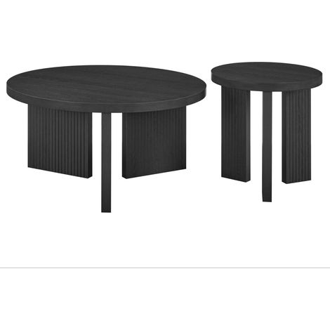CHICFURN Conjunto de mesas auxiliares redondas negras de MDF, estructura acanalada, 2 piezas (1/5)