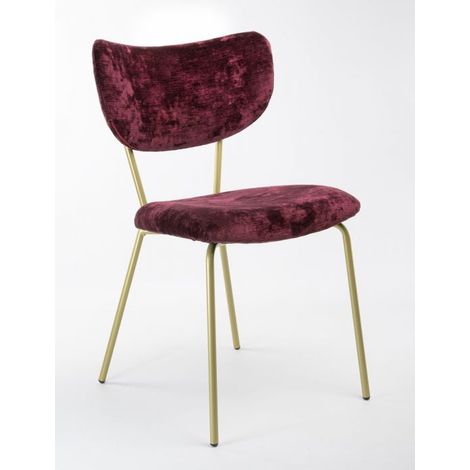 Sedia velluto imbottita Design Moderno alta qualità Made In Italy - Telaio Metallo ORO velluto pregiato 5 colori - SURI Colore Velluto Bordeaux - Telaio Oro (1/5)