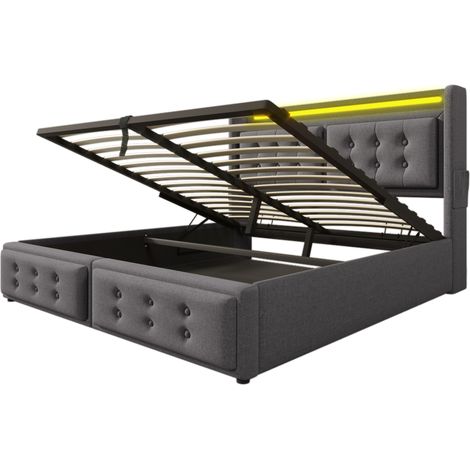 Cama canapé 180x200 cm gris con LED, USB-C y almacenamiento hidráulico HOMVRA (1/5)