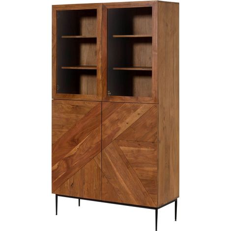 Vitrine Akazie 100x40x175 natur lackiert KARLSTAD 25