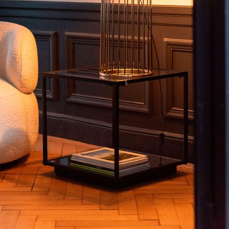 Table basse carrée 50x50 cm en verre et métal noir - LUKA