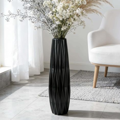 Grand vase en céramique noire de 45 cm de haut, vase décoratif pour salon, chambre à coucher et bureau, parfait pour l'herbe de la pampa et les arrangements floraux (1/5)