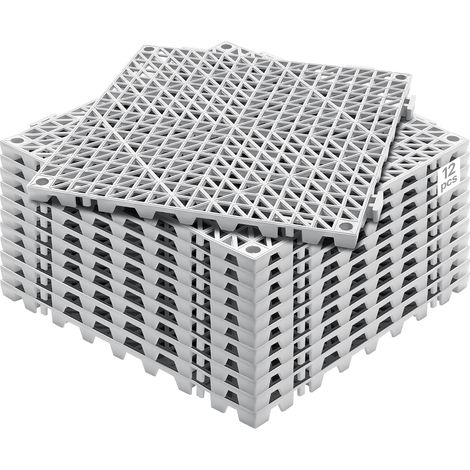 Ineinandergreifende Fliesen 12 Stk. Bodenfliesen Drainage-Bodenfliesen, Bodenfliesen 30 x 30 cm Außenbereich Quadratische Bodenfliesen Terrasse PVC Bodenfliesen Badezimmer, Pool, Toilette, Grau (1/5)