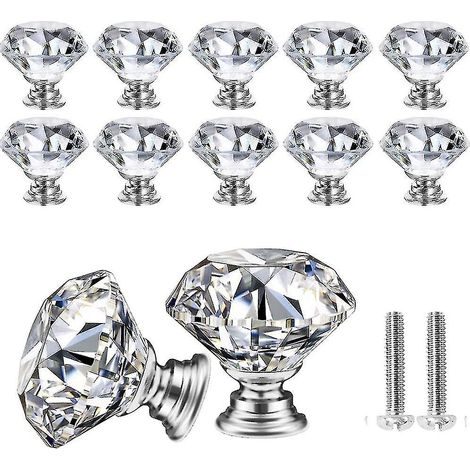 Boutons de tiroir en cristal, poignées de commode, poignées de meubles en alliage de zinc et verre cristal, poignées de porte de placard, poignées de meubles (10 pièces) (1/5)