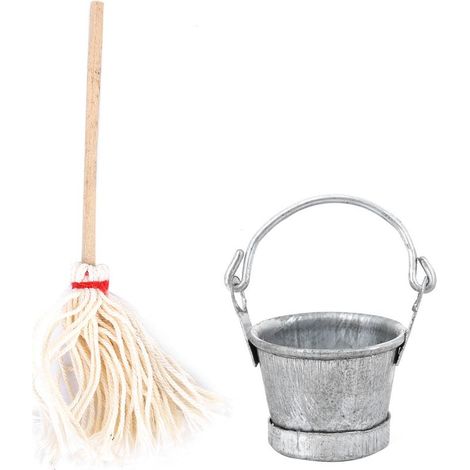 Ensemble miniature pour maison de poupée à l'échelle 1:12 : balai et seau, accessoires de nettoyage pour meubles. (1/5)