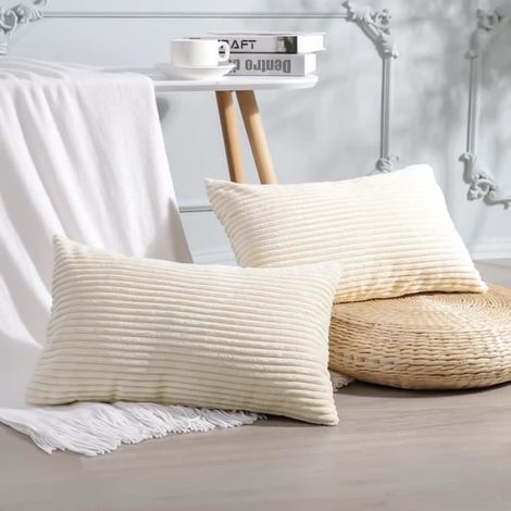 2 housses de coussin en velours côtelé, housse de coussin décorative, housse de coussin de canapé (Beige 30 X 50 Cm) (1/4)