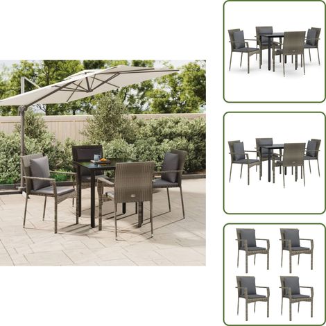The Living Store 5-tlg. Garten-Essgruppe mit Kissen Schwarz und Grau Poly Rattan - Gartenessgruppe (1/5)