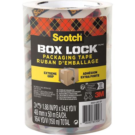 Scotch Nastro da imballo Box Lock - 3 Rotoli, 48 mm x 50 m - Nastro Adesivo per Chiudere Scatole, Cartoni e Pacchi