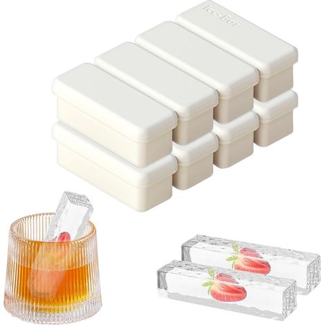 (Blanc) Lot de 2 moules à glaçons en silicone avec couvercles pour congélateur, empilables, grands moules rectangulaires pour whisky, cocktails, soupes, beurre, pâtisserie (1/4)