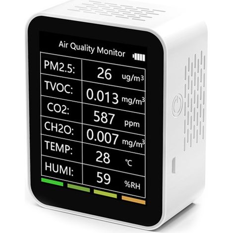 Sensor de calidad del aire 6 en 1: PM2.5, CO2, TVOC, temperatura, humedad y detector de CH2O para el hogar. (1/5)