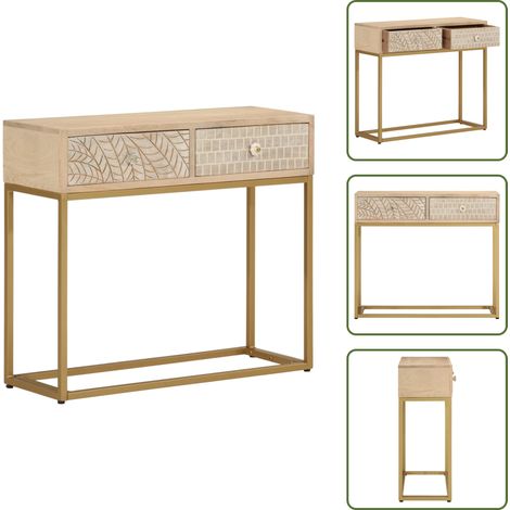 The Living Store Table console 90x30x76 cm bois massif de manguier et fer - Table Basse - Table Console - Meuble Rangement - Table Entrée - Bois Massif