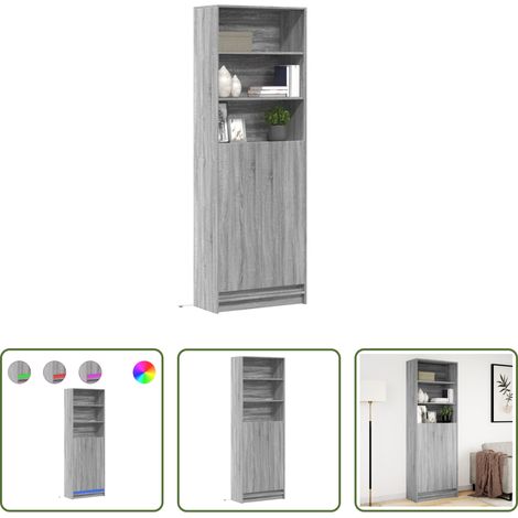 Holzschrank - Highboard mit LED-Beleuchtung Grau Sonoma 69x32,5x200 cm (1/5)