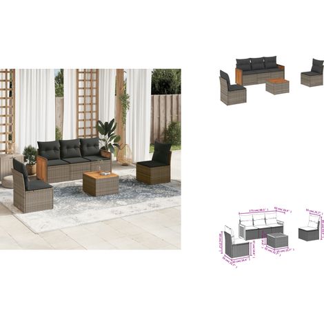 6-tlg. Garten-Sofagarnitur mit Kissen Grau Poly Rattan - Gartenmöbel - Outdoor Möbel - Rattan Gartenset - Lounge Set - Esstisch