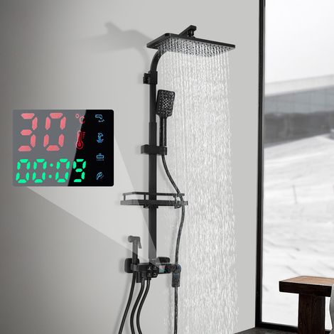 Colonne de Douche Thermostatique Avec affichage de la température , Ensemble de douche pour salle de bainsThermostat avec Mitigeur Réglable en Hauteur Système de Douche (1/5)