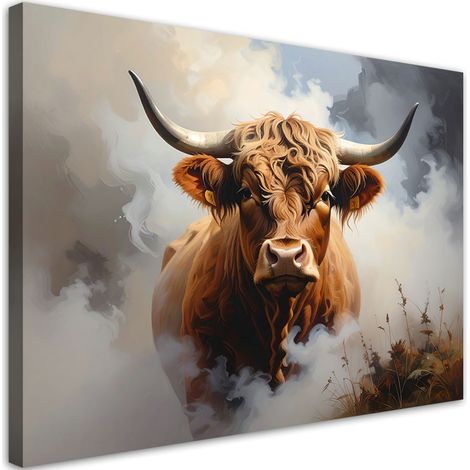 Tabelau sur Toile, Vache écossaise dans le brouillard,30x20 (1/4)