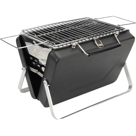 Barbecue portable au charbon de bois pliable en forme de carnet, idéal pour le camping, les pique-niques et les repas en plein air (noir). (1/5)
