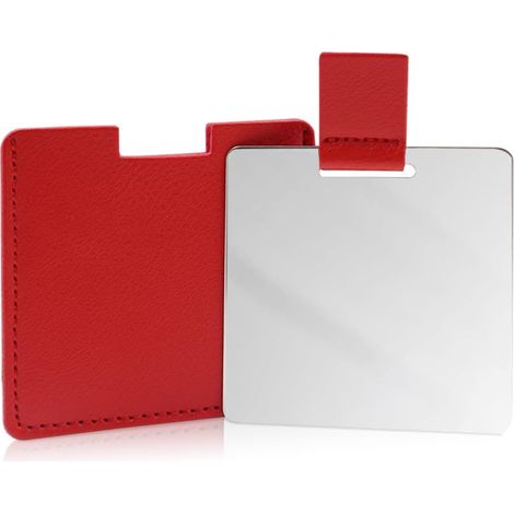 Miroir compact incassable en acier inoxydable, miroir de sac à main, miroir de voyage incassable avec étui en cuir PU, cadeau de maquillage (rouge) (1/5)