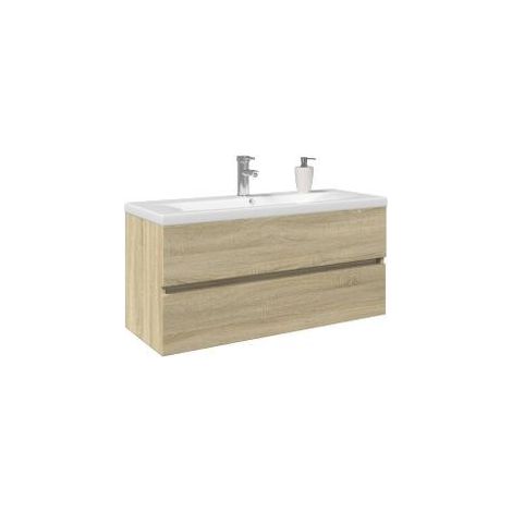 Ensemble de meubles de bain 2pcs céramique et bois d'ingénierie