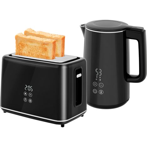 Polished Stainless Steel Kettle and Toaster Set - Black