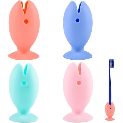 4pcs Cute Toothbrush Holder, Iave Fish Silicone Mini Tooth Brush, Iave Bathroom (1/5)