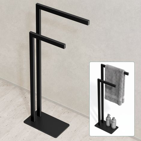 Mai & Mai Porte-Serviettes Autoportant sur Pied en Inox 304 Séchage par Étages pour Salle de Bain Espace de Rangement sur Base Support de Serviettes à 2 Niveaux Noir Mat Tavrin-02 (1/5)