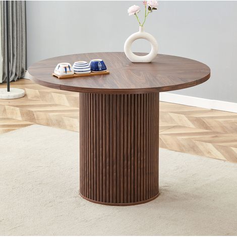 Table à manger ronde Ø100 cm pour 4 à 6 personnes avec rangement, montage rapide, MDF effet noyer (1/5)