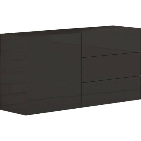 Crédence Accueillante, Buffet 3 Tiroirs, 1 Porte Made in Italy, Ouverture Battante et Coulissante, 110x40x35,2h cm Noir Anthracite