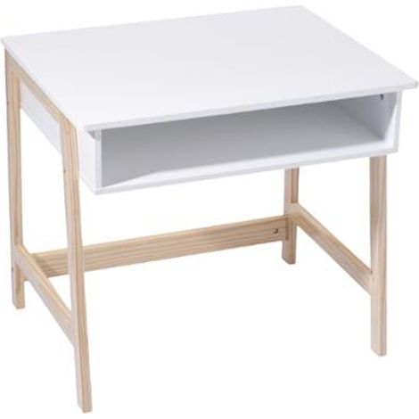 Atmosphera – Bureau enfant Cuty 58cm blanc – Dimensions L. 58 x l. 52 x H. 46 cm – MDF et bois pin – Design scandinave pour chambre d'enfant (1/3)