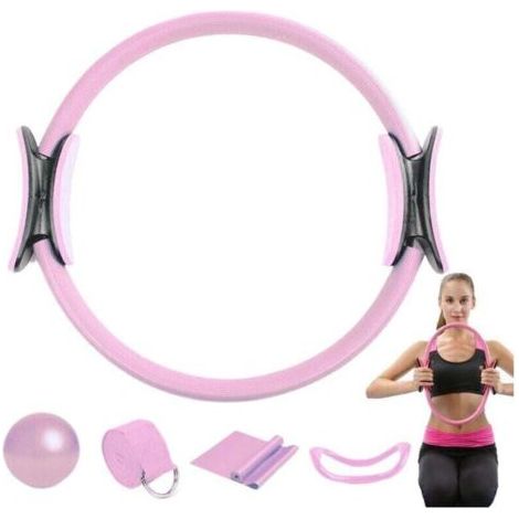 Anneau de Pilates - Ballon de Pilates - Kit d'anneaux de yoga - Accessoires de fitness à domicile - Kit complet de renforcement musculaire - Rose (1/4)