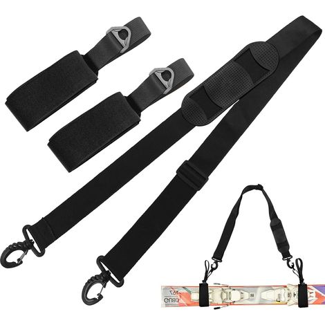 Porte Ski, Sangle de Ski Réglables avec Bandoulière Rembourrée pour Le Transport des Skis et des Bâtons Accessoires de Ski (1/5)