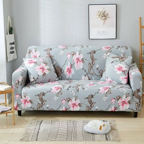 Housse de canapé extensible 1/2/3/4 places, housse élastique fleurie pour canapé, fauteuil et banquette, protection anti-taches, tissu stretch, revêtement ajustable, lot de 1, motif floral. (1/5)
