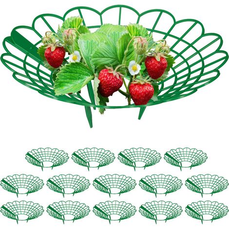 Relaxdays Strawberry Support, Set of 15, Growing Rack, Snail Protection, Plastic Plant Stand, Prevent Rot & Mould, Green