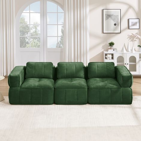 Canapé modulaire droit 3 places, canapé nuage sans cadre en polyester, mousse haute densité 32D, assise profonde antidérapante, sans montage, 271 x 93 x 67 cm, Vert, pour salon et appartement