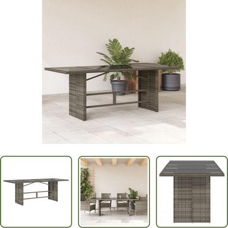 Gartentisch -  Gartentisch mit Glasplatte Grau 190x80x74 cm Poly Rattan (1/5)