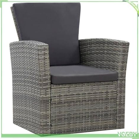 Salon de jardin - FAFEICY - 46086 - Résine tressée gris - Ensemble 4 pièces (table, banc, 2 chaises) - Coussins amovibles lavables (1/5)