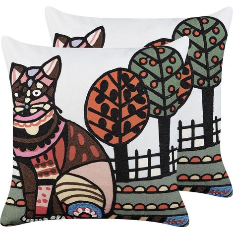 Set of 2 Decorative Cushions MEHSANA Cotton 50 x 50 cm Multicolour Animal Pattern (1/5)