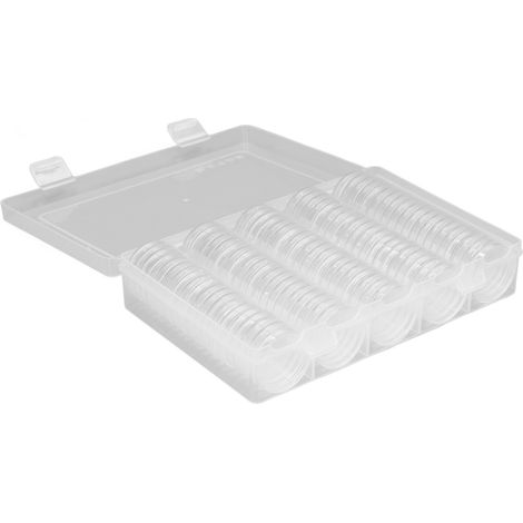 Runde Kunststoffbox für Sammlerstücke, 100 Kapseln, Münzaufbewahrungsbox (mit Luftpolsterfolie) (1/5)