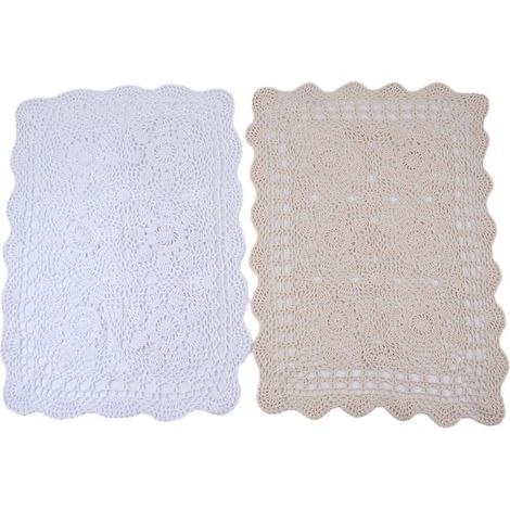 Nappe vintage en coton crocheté et dentelle 40 x 60 cm, creuse faite à la main, petite nappe rectangulaire pour décoration de maison, salle à manger, café, blanc (1/5)