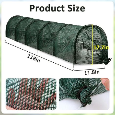 Tunnel de Plantation agricole 300 x 45 x 45 cm en Plastique Noir avec Filet,Tunnel de Jardin en Maille Noire,pour Jardin Potager Protection Contre Le Gel Serre sans Support,Filet Tunnel Jardin Potage (1/3)