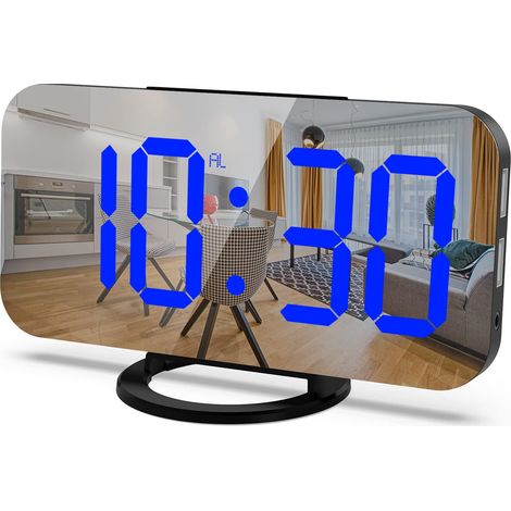 Réveil Numérique avec Port de Chargeur USB réveil de la Chambre de Maquillage Mirror Travel Alarm Bureau Horloge Gros Bouton Snooze pour à Home Decor Blanc (1/5)
