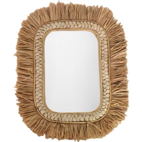 Specchio decorativo per la casa in palma naturale e alga marina, stile bohémien, ideale per pareti e decorazioni d'interni