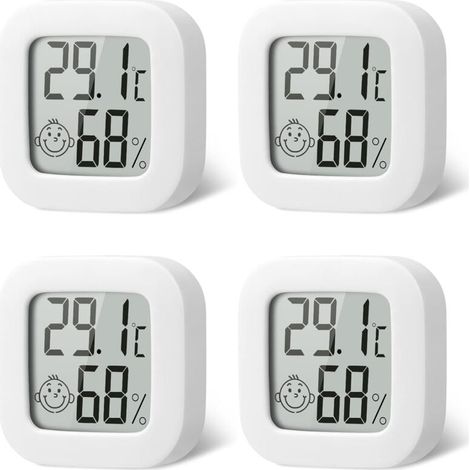 4er-Pack Mini-Thermometer-Hygrometer für den Innenbereich – Hochpräzise Temperatur- und Hygrometer mit Luftsymbol – Komfortabel für Küche, Kinderzimmer, Gewächshaus, Lagerhalle und Büro