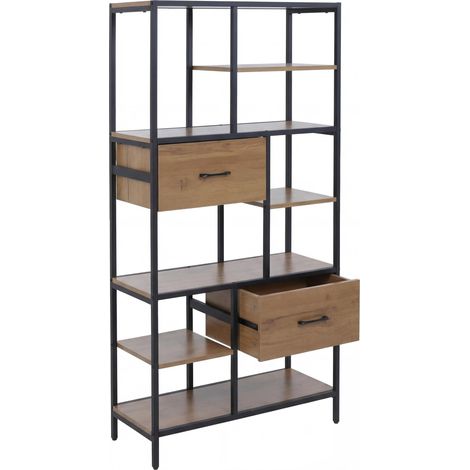 [JAMAIS UTILISÉ] Étagère HHG-622, étagère bibliothèque étagère sur pied, tiroirs industriel MDF métal mélamine 150x81x33cm, marron (1/5)